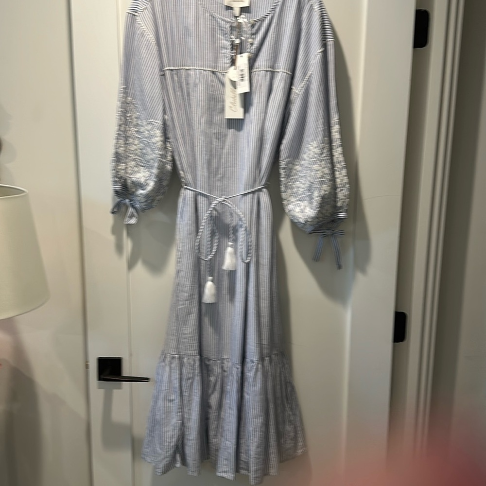 Blue and white striped cotton dress by Cleobella - Size L